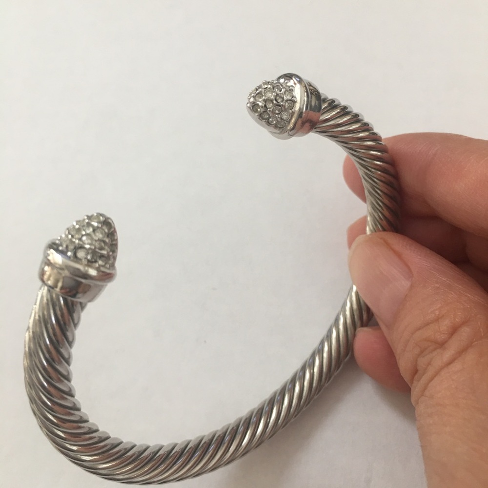 Silver plated twisted rope cz cuff bracelet